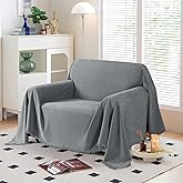 KinCam Couch Covers Washable Oversized Chair Cover Armchair Cover for Dogs Tassel Recliner Chair Sofa Cover Blanket Pet Friendly Soft and Durable for Most Furniture (71" x 71", Grey)
