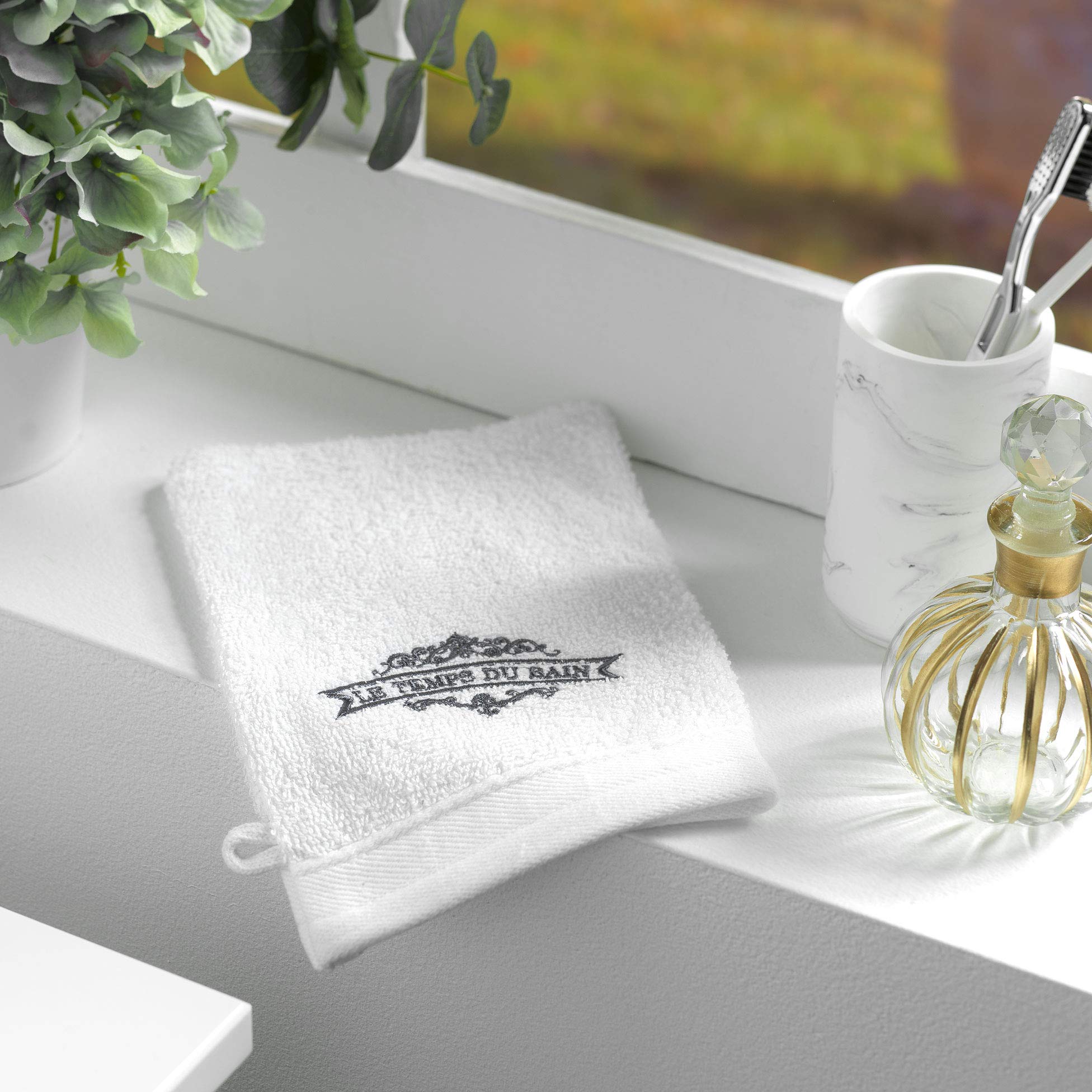 Douceur d'Intérieur 2 Washcloths 15 x 21 cm Embroidered Vintage Sponge White