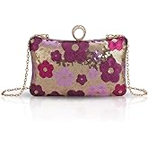 Women's Floral Evening Clutch Bag - Colorful Flower Handbag with Metal Rhinestones