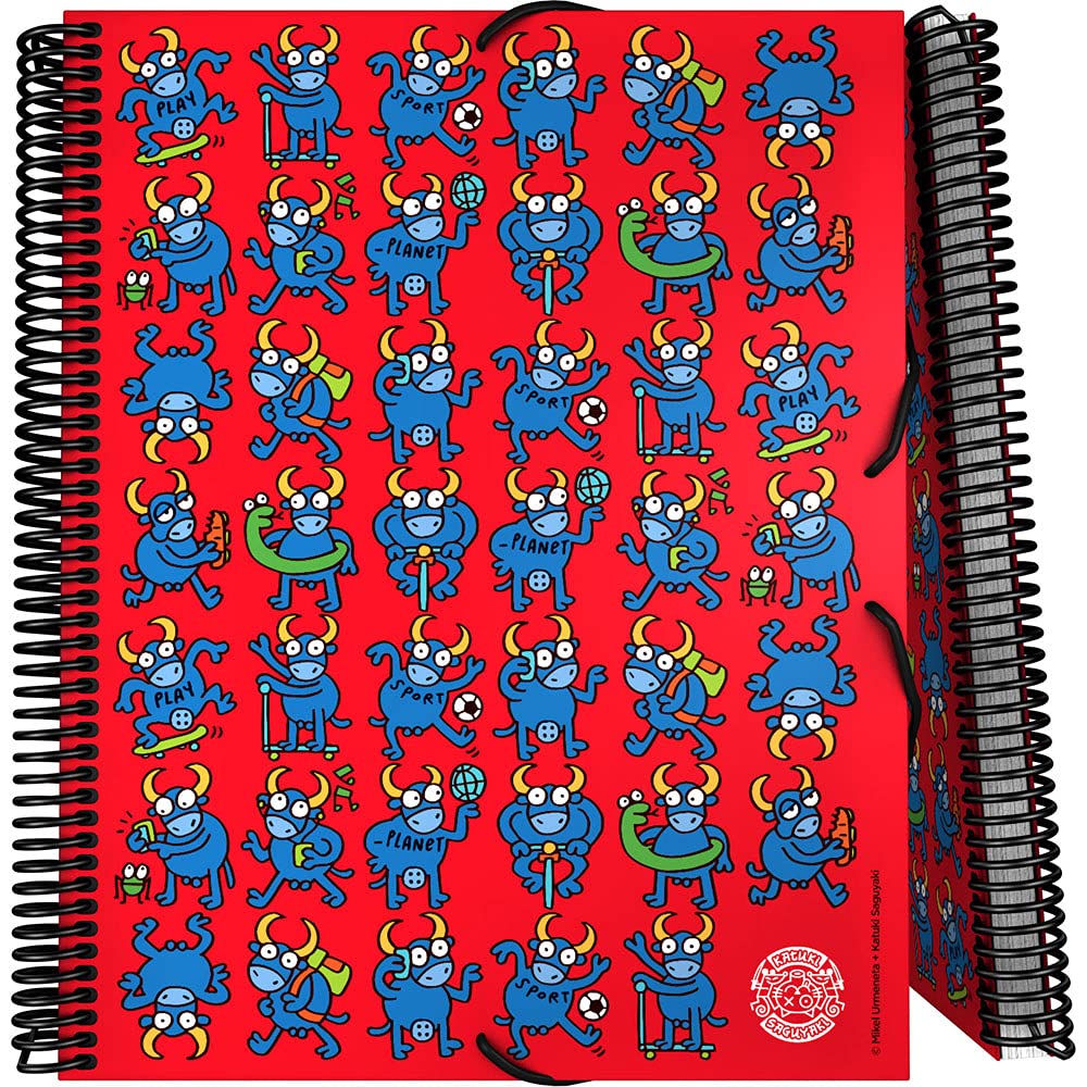 Grafoplás 39822432. A4 Pocket Folder with Spiral, Katuki Saguyaki Collection, Bull, Rigid Polypropylene, Elastic Closure, 30 Transparent Pockets, Includes Envelope with Textile Closure