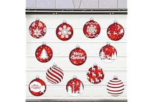 FAIROOTH 12 Pcs Christmas Garage Door Decorations Magnets Merry Xmas Ball Garage Door Magnet Stickers Christmas Ball Refrigerator Magnets Decals for Garage Door Car Refrigerator Indoor Outdoor Home Decor