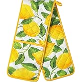 Yellow Double Oven Mitt Lemon Heat Resistant Non-Slip Kitchen Cotton Gloves Extra Long for Kitchen Cooking Baking Barbecue Grilling