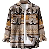 VIEWON Men's Casual Aztec Print Button Down Woolen Long Sleeve Lightweight Lapel Western Shacket Jacket Coat