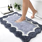 Wylumen Scalloped Blue Bathroom Rugs Mat,Non Slip Absorbent Quick Dry Bath Mats for Shower Room,Plush Microfiber Bath Mats for Bathroom Floor Washable Carpet for Shower Tub Sink Bedroom,20"x32"