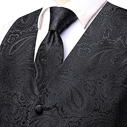 Dubulle Mens Black Paisley Suit Vest and Tie Set