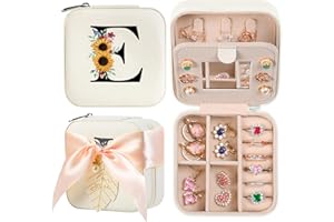 AYGXU Travel Must Have Jewelry Box,Small jewelry travel case,Travel Jewelry Box for Women Girls,Jewelry Box for Teen Girls,Travel Jewelry Case for Women Teacher Gifts, Initial A-Z
