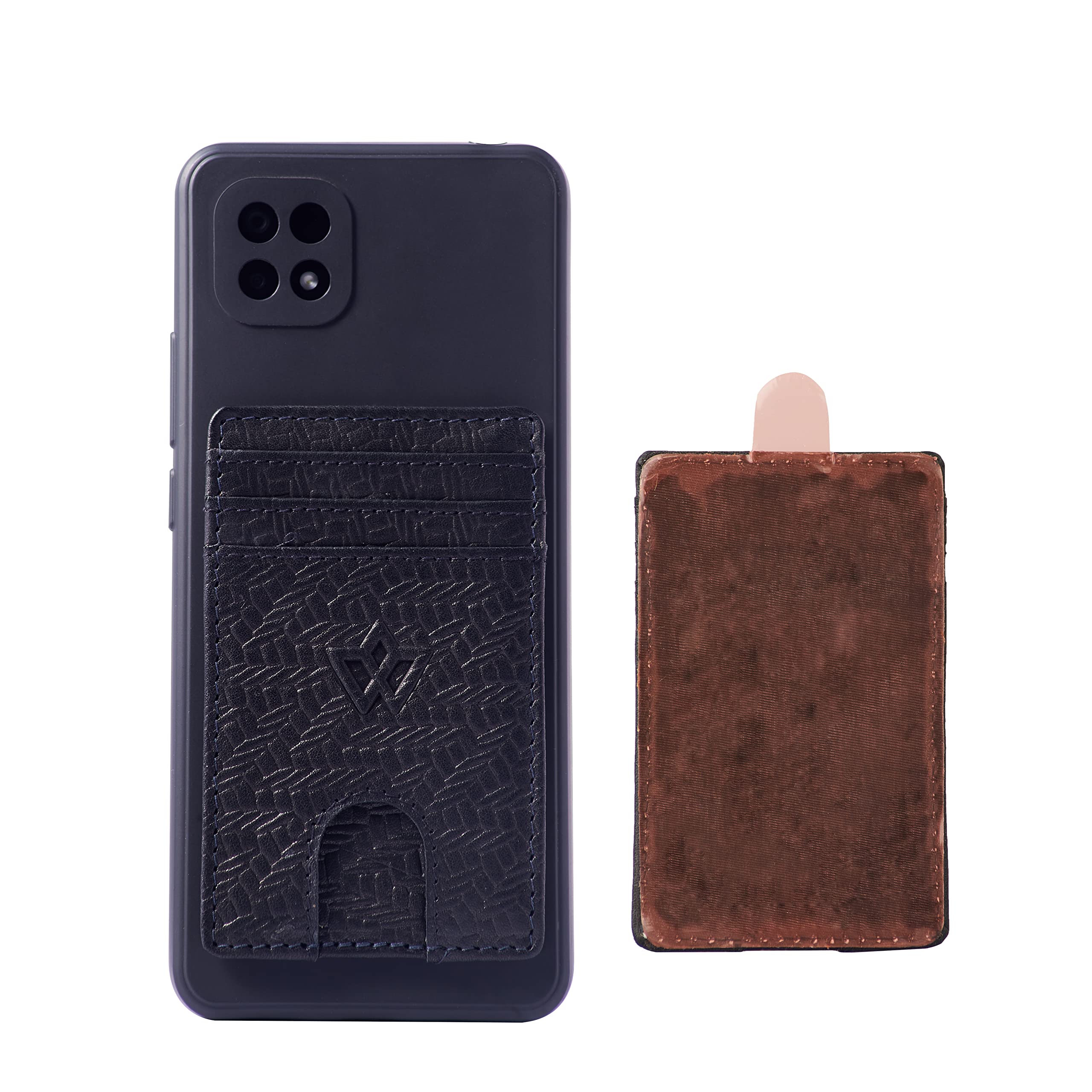 WASAMA Unisex Leather Stick-on Card Holder Colours Available | Multiple Card Slots, for Phone case | RFID Protection | The Handy | Weave | Nightfall Black