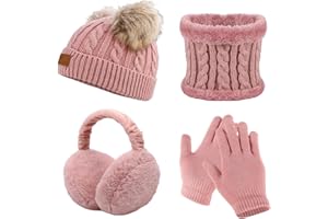 Fuyamp Kids Winter Hat Scarf Earmuffs and Gloves Set for 1-8 Year Girls and Boys, Knit Warm Toddler Winter