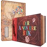 Our Adventure Book 11.9 x 7.6 Inch 80 Pages Scrapbook Photo Album, 3D Retro Embossed Letter Leather Hard Cover Movie Up Travel Journal Memory Book For Couples,For Best Friend,For Christmas Gift