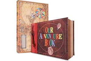COMBIUBIU Our Adventure Book 11.9 x 7.6 Inch 80 Pages Scrapbook Photo Album, 3D Retro Embossed Letter Leather Hard Cover Movie Up Travel Journal Memory Book For Couples,For Best Friend,For Christmas Gift