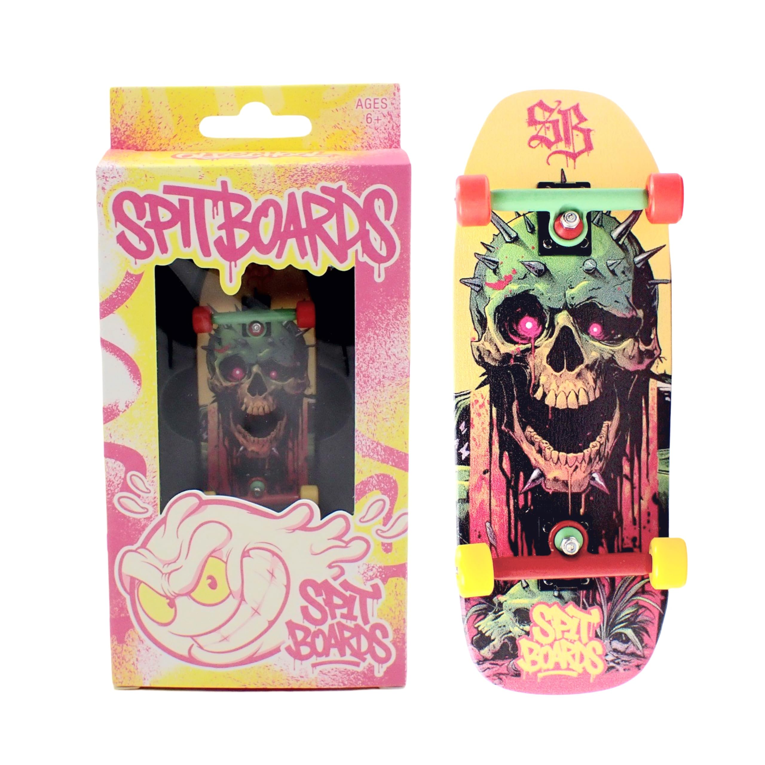 SPITBOARDS® 34mm Fingerboard Oldschool Cruiser Pro Complete Setup, Pre-Assembled 5-Layer Wood, Pro Trucks, Soft Urethane 60D Bearing Wheels, Real-Wear Graphics, Lasered Foam Tape 'Scape Gracer'