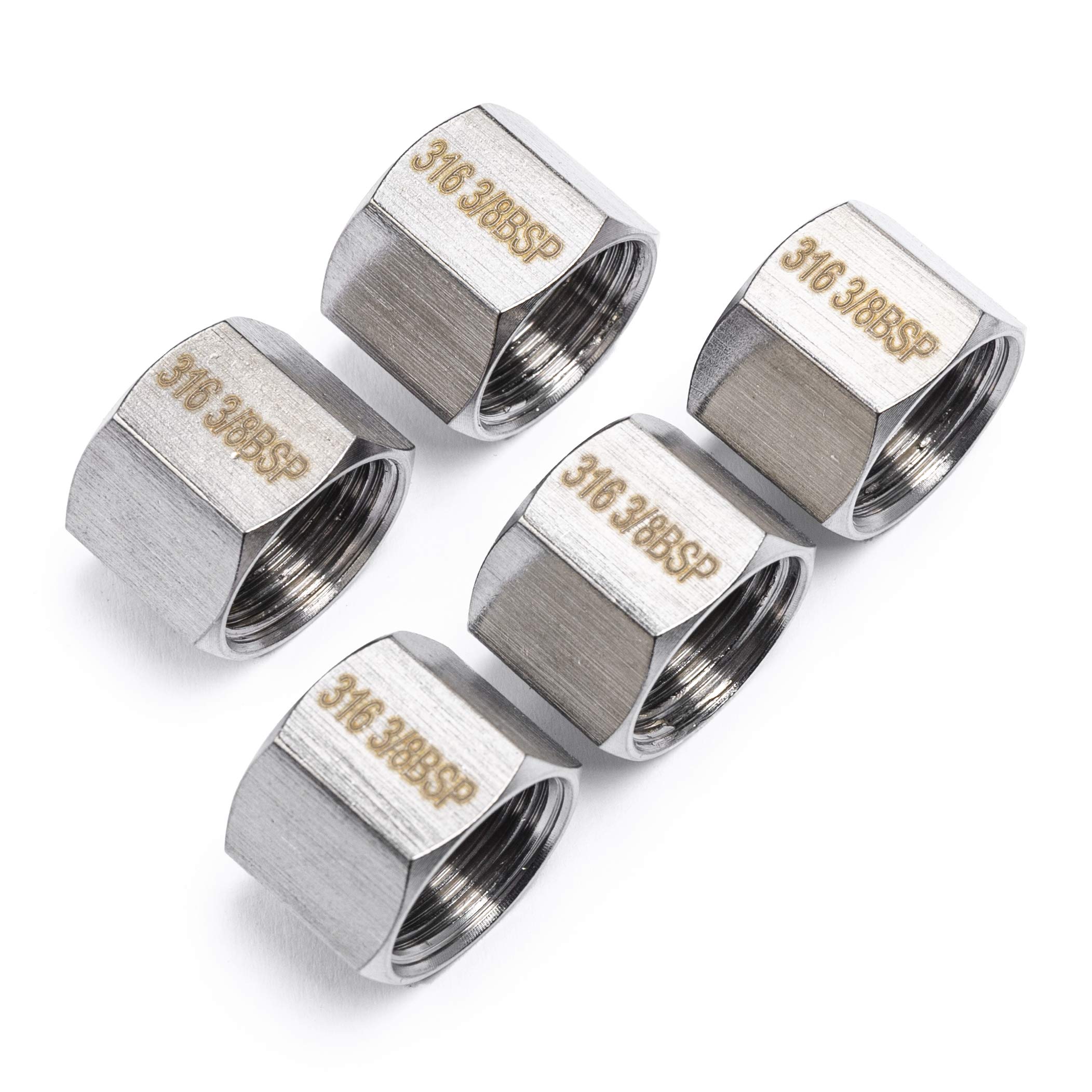 LTWFITTING Stainless Steel 316 Pipe Cap Fittings 3/8-Inch BSPP Air Fuel Boat (Pack of 5)