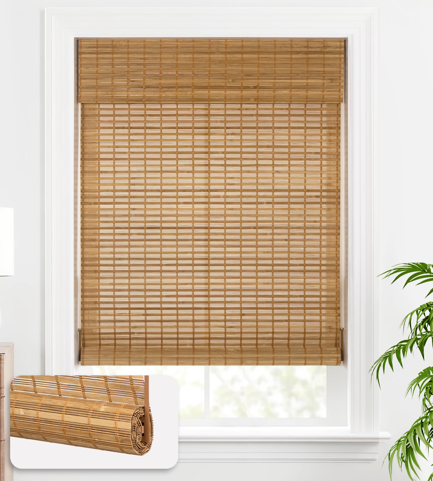 Photo 1 of LazBlinds Cordless Bamboo Blinds, Bamboo Roll Up Shades for Windows, Light Filtering Wood Window Blinds for Indoor Home- Size: 28" W x 72'' H, Squirrel