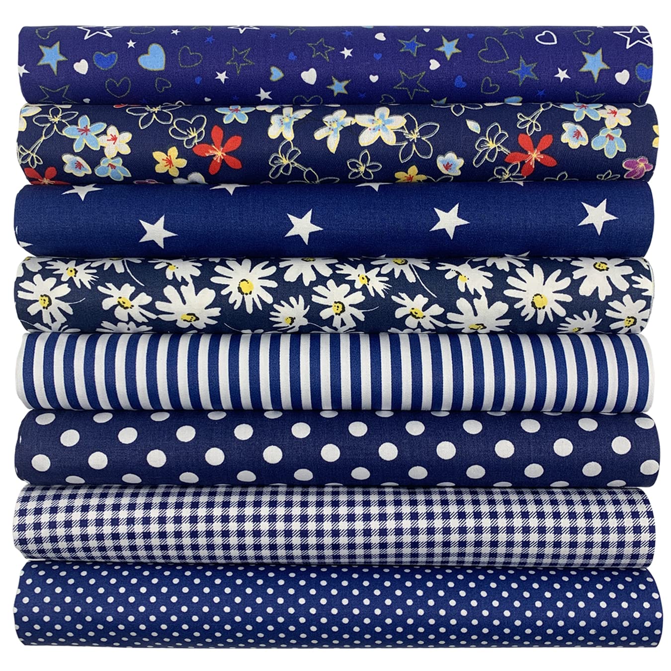 aufodara 8pcs Cotton Fabric Squares Patchwork 50 x 50cm Sewing Quilting Bundle DIY Crafting Fabric (Navy Blue)