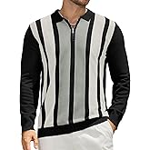 PRIVIMIX Mens Knit Striped Polo Shirts Long Sleeve Fashion Vintage Quarter Zip Pullover Casual Polo Sweater