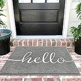 EARTHALL Door Mat Outside Inside Hello Doormat, 36"x24", Durable Floor Mat Non Slip Mat Ultra Absorb Mud Easy Clean Front Doormat for Garage, Entryway, Patio, High Traffic Areas, Grey