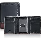 Genuine Leather Mens RFID Blocking Slim Trifold Wallet with 6 Cards+1 ID Window + 2 Note Compartments, Brn/Tan Nappa