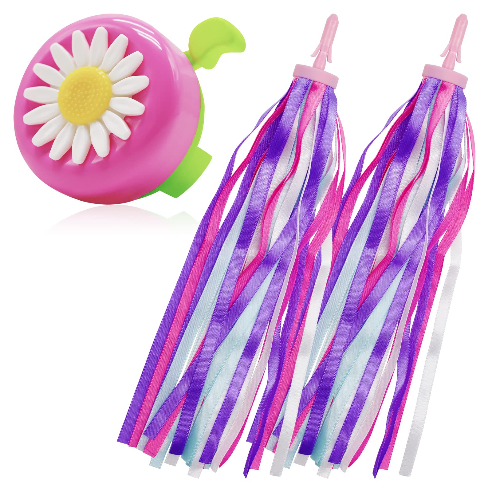SZXMDKH 1 Pack Kids Bike Bell ＋ 2 Pack Girls Bike Tassels, Rainbow Streamers for Children's Bike
