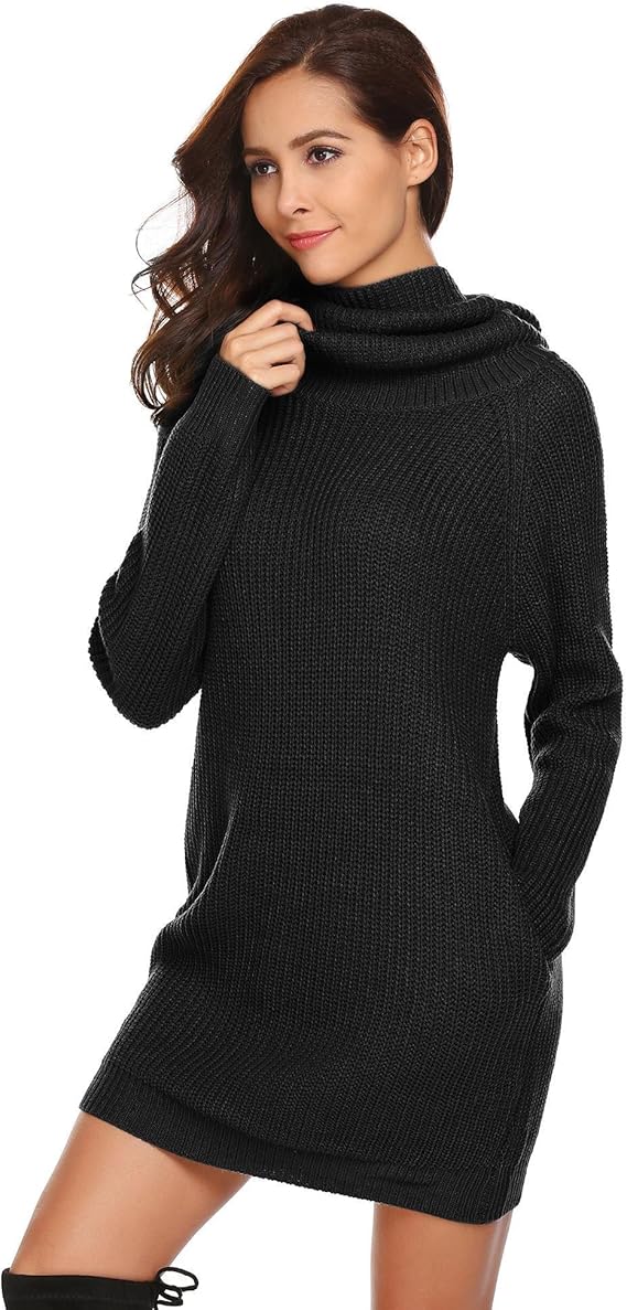 Heekpek Strickkleid Damen Winter - Rollkappen Pulloverkleid Langarm Bodycon