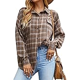 Blooming Jelly Women's Button Down Flannel Shirts Plaid Shacket Long Sleeve Collared Business Casual Tops Work Blouses