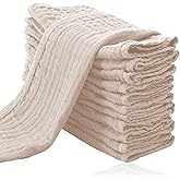 Cute Castle 12 Pack Muslin Burp Cloths for Baby - Ultra-Soft 100% Cotton Baby Washcloths - Large 20'' by 10'' Super Absorbent Milk Spit Up Rags - Burpy Cloths for Unisex, Boy, Girl - Brown