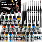 X ARTY HUB Model Paint Set, 34-Piece Miniature Painting Kit, Ready-to-Spray | 20 Acrylic Paints, 10 Brushes, 3 Primers, 1 Thinner, Complete Hobby Set for Figures &amp; Tabletop Wargaming, Model Car Paint Kit