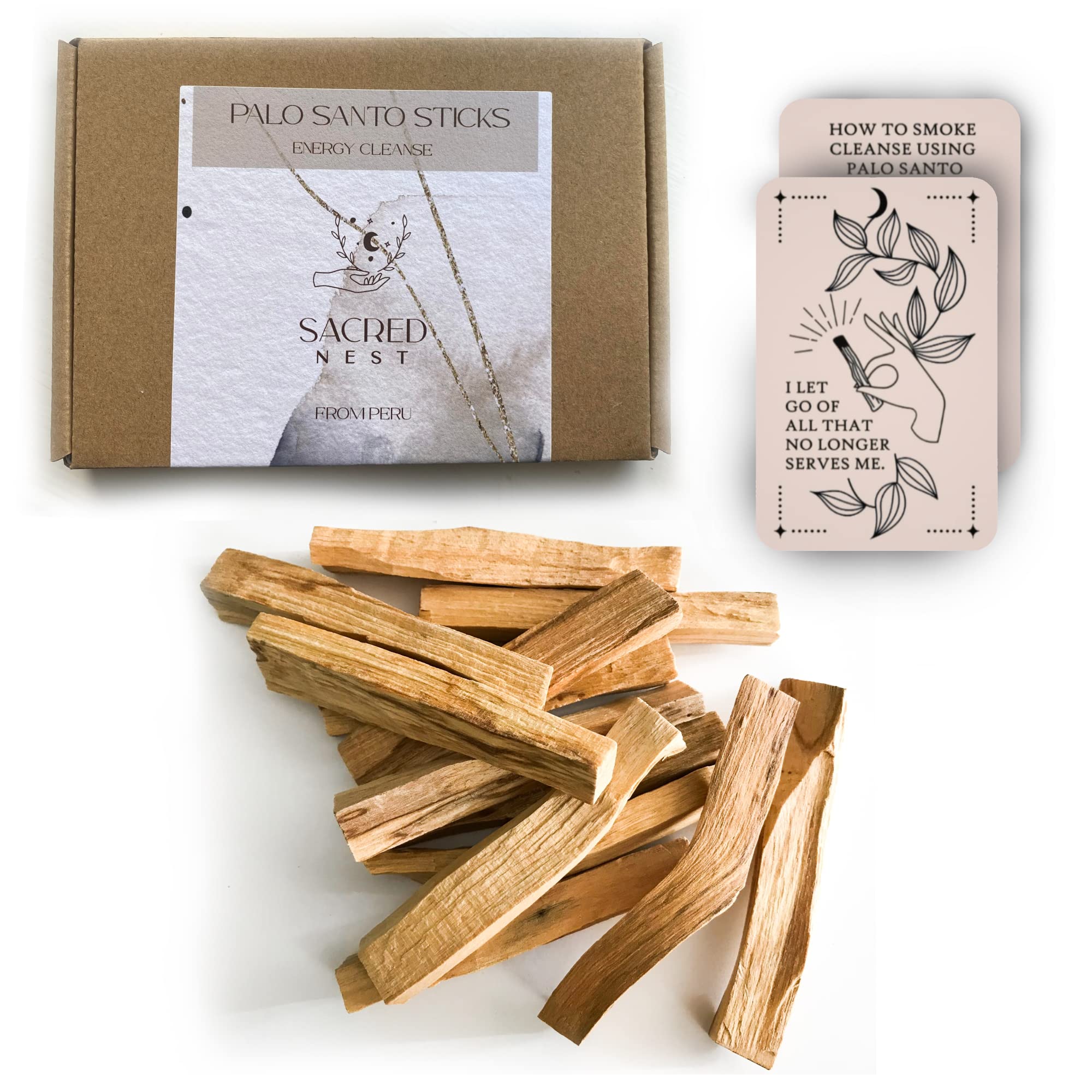 Sacred Nest Extra Premium Palo Santo Smudging Sticks | 100g SERFOR Certified, High Resin, Wild Harvested Peruvian Smudge Sticks | Energy Cleansing Incense