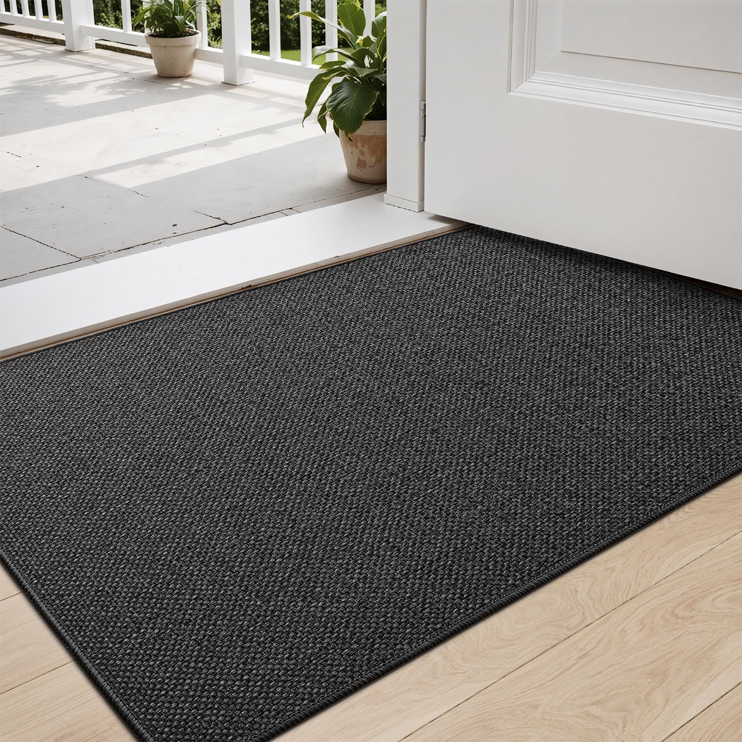 DEXI Door Mat 80 x 120 cm, Doormat Indoor Non-slip Dirt Trapper, Absorbent Inside Entrance Rug, Washable Low Profile Floor Mats for Entryway, Muddy Shoes & Paws, Dark Grey