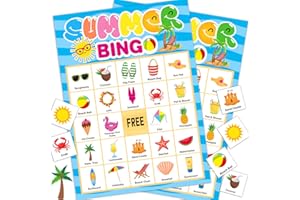 jkhycf Summer Party Games Summer Bingo Game for Kids Pool Party Favors 24 Players Board Game Table Bingo Cards Game for Large Group Activities