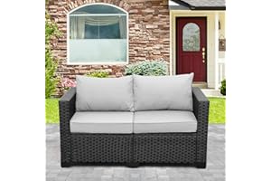 Rattaner Outdoor Furniture Loveseat Sofa Patio Furniture Small Sofa 2 Seater Couch with Anti-Slip Cushions Lumbar Pillow and Waterproof Cover, Grey