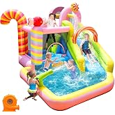 NBSPORT Inflatable Water Slide Bounce House for Kids, Candy Style, Blow up | 450W Blower, Splash Pool, Climbing Wall, Water Cannon, 840D Oxford, Birthday Gifts for Indoor Outdoor Backyard Fun,Easy Setup