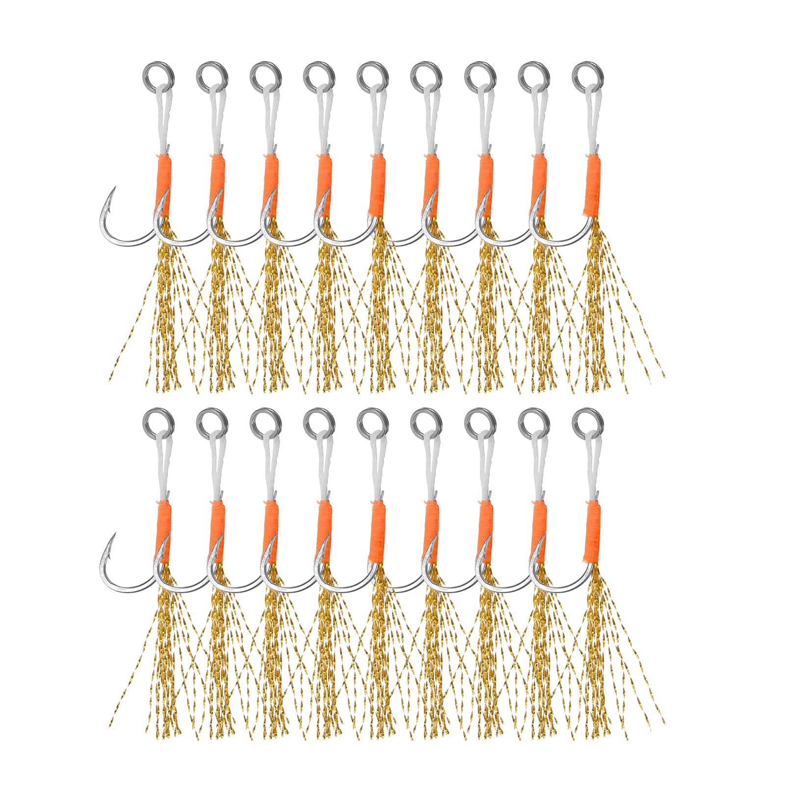 PATIKIL Fishing Assist Hooks Kit, 20 Pcs Glow Jigging Hook Slow Fast Fall Jigs Fishing Hooks for Vertical Jigging Lures, Green (10#, 50mmx10mm)