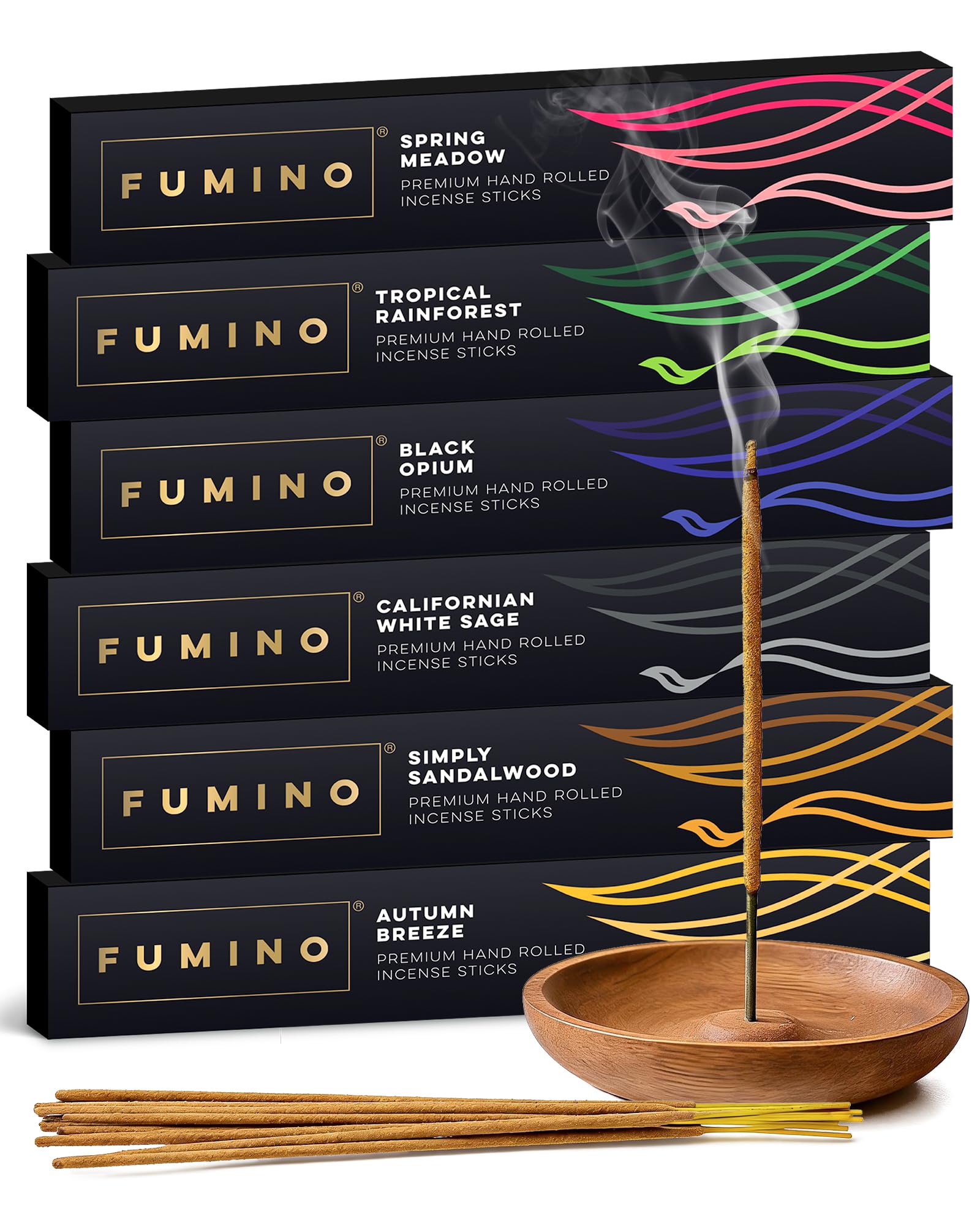 Incense Sticks Fumino Fresh Handmade Multipack Essentials Bundle 6 Boxes 84 Pieces (90g) Masala Agarbatti Joss Scent Fragrance for Relaxation and Meditation, Home and House Decor