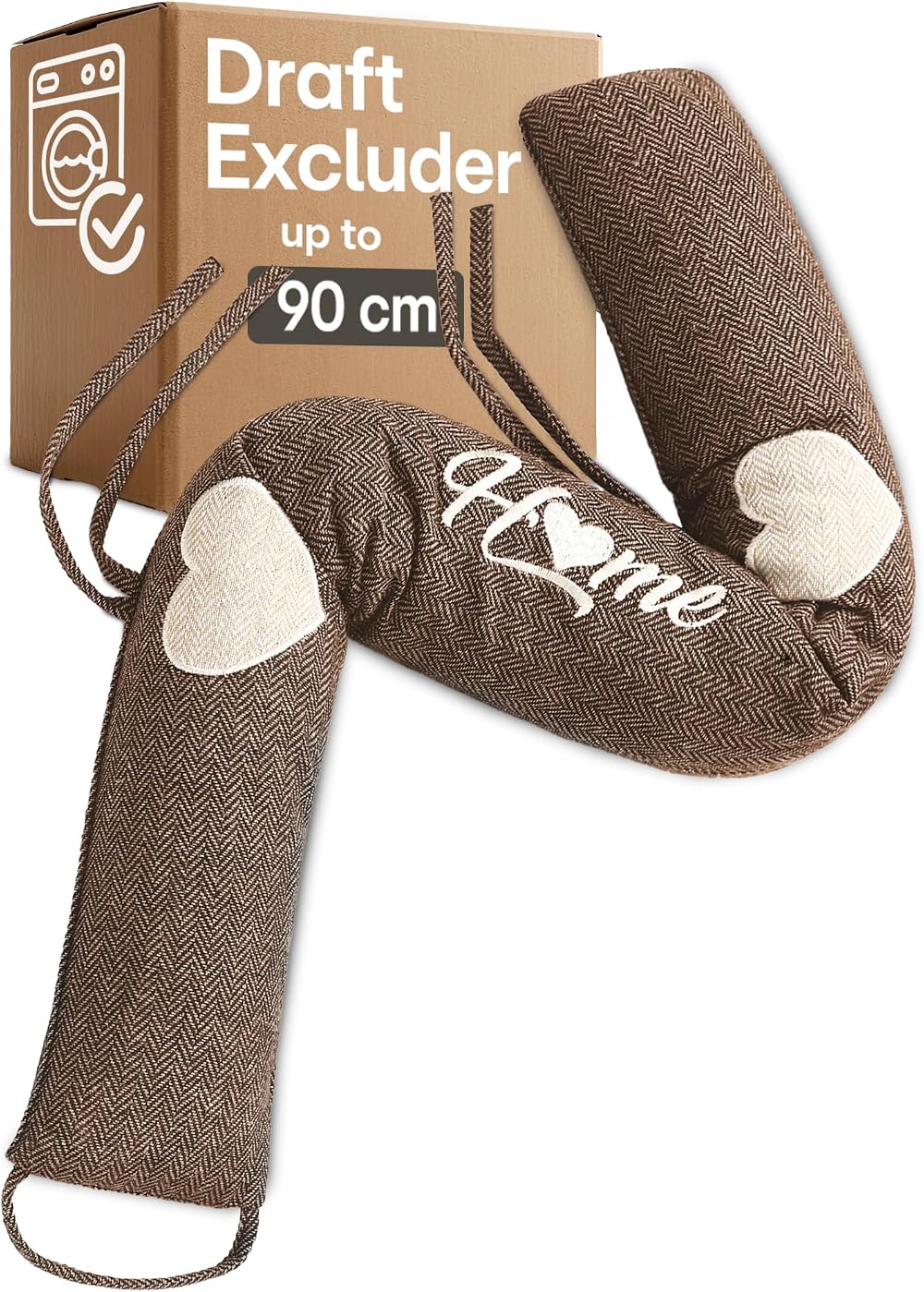 Praknu Draft Excluder 90cm Brown - Removable Washable, No Glue or Drilling