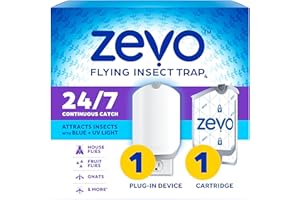 Zevo Flying Insect Trap & Cartridge - Plug in Fly Trap & Indoor Bug Catcher for Gnats, House & Fruit Flies - Mess-Free - Use in Any Room - Uses Blue & UV Light (1 Plug in Device & 1 Cartridge)