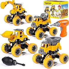 LUDILO 4PCS Take Apart Toys for 4 Year Old Boys Construction Toys with Electric Drill DIY Assembly Building Stem Toys Trucks 