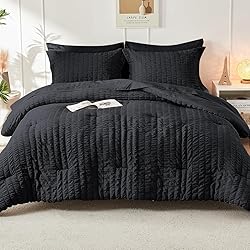 HYMOKEGE Black Full Size Comforter Sets Seersucker