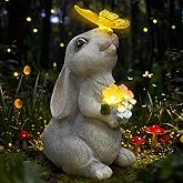 IDEA SHOW Solar Garden Statue Outdoor Decor, Rabbit Figurine with Butterfly LED Lights, Bunny Statue for Garden, Yard Decor, Lawn Ornament, Valentine's Day Birthday Gift for Women Mom Grandma