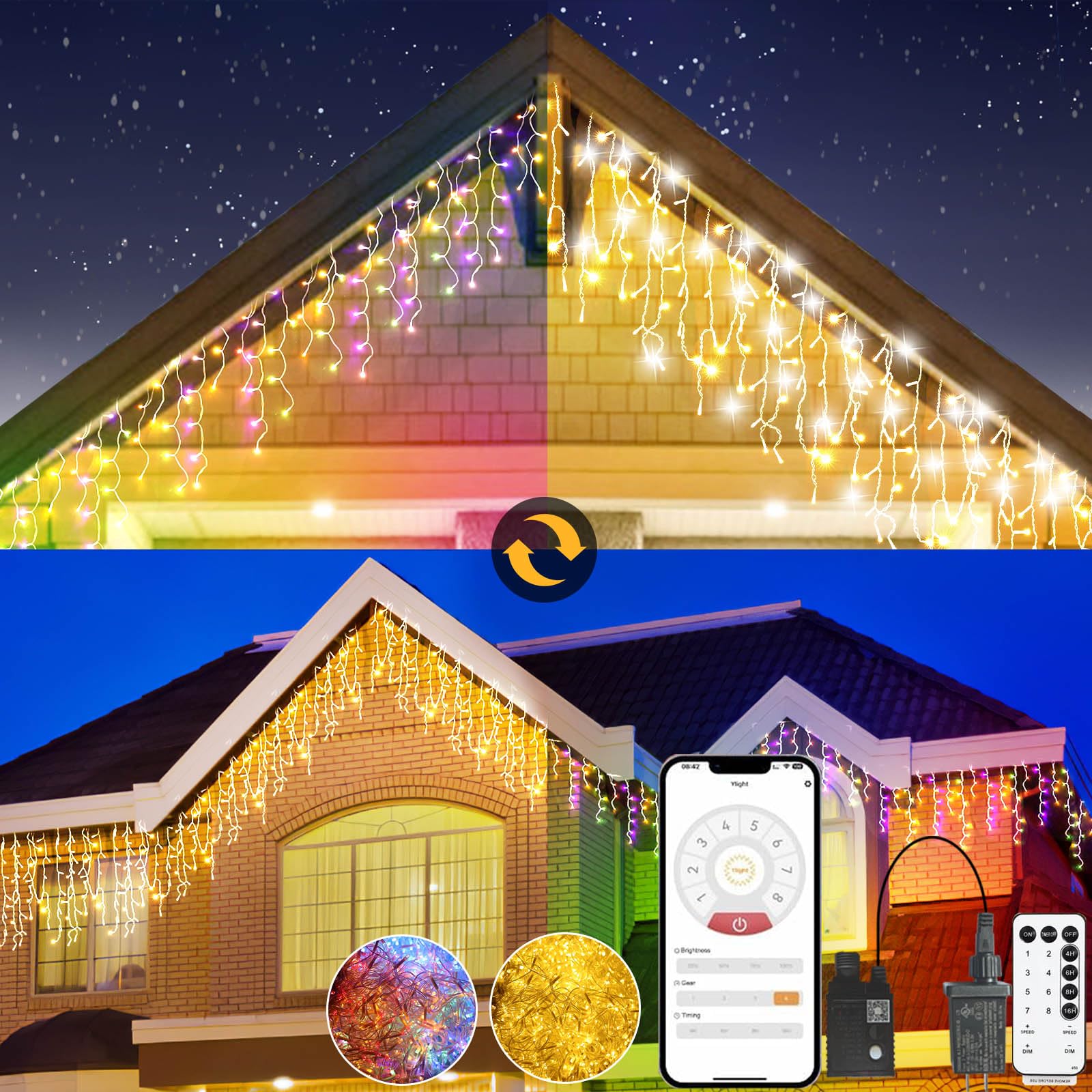 Photo 1 of Peyayi 131ft Christmas Lights Outdoor, 1680 LED Waterproof 8 Modes String Light with App and Remote Control for Outside House Roof Decorations Indoor Decor-Warm White to Multicolor