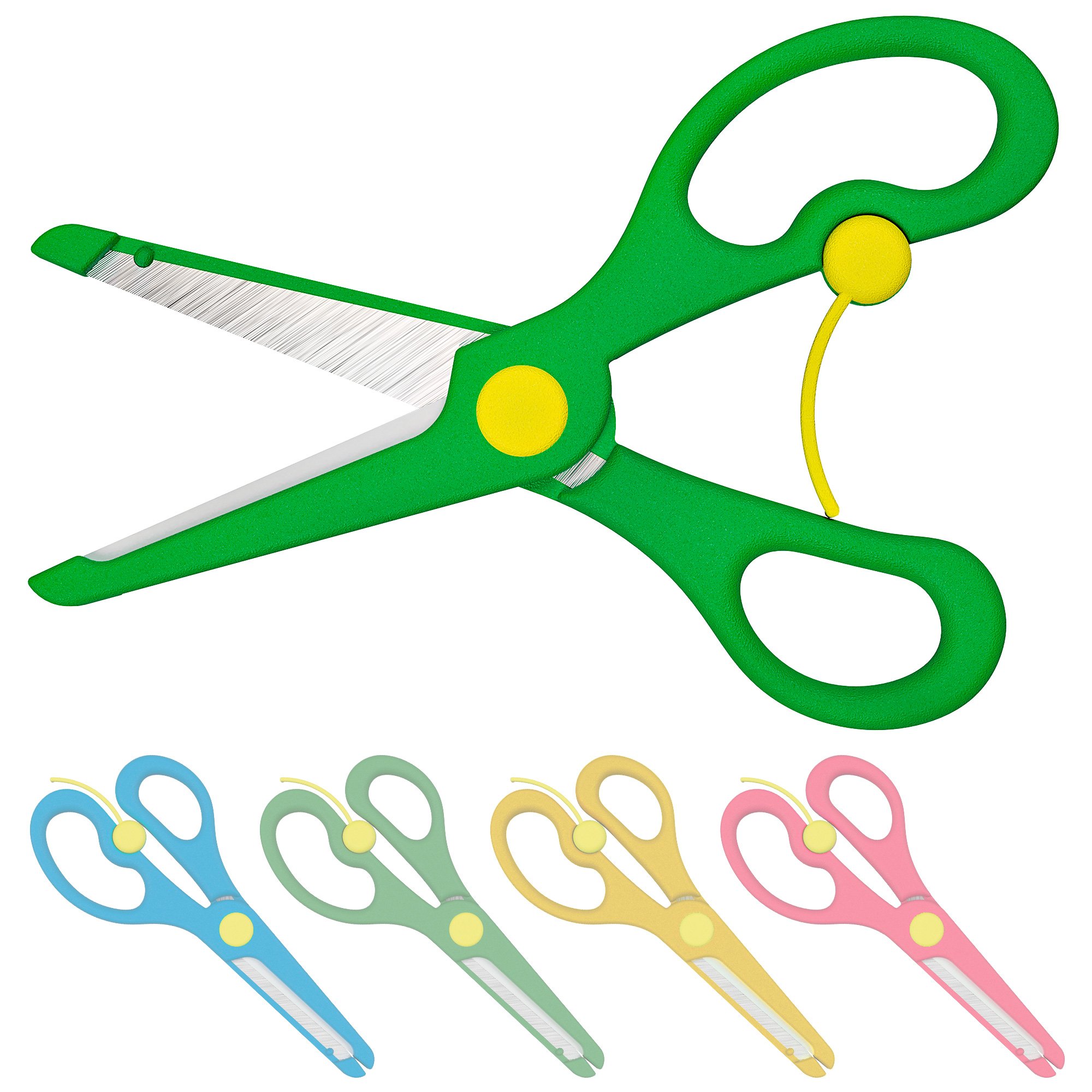 Scissors with Safety Device | Green Scissor for Kids with Metal Blade and Plastic Coating | Suitable for Ages 1 and Up