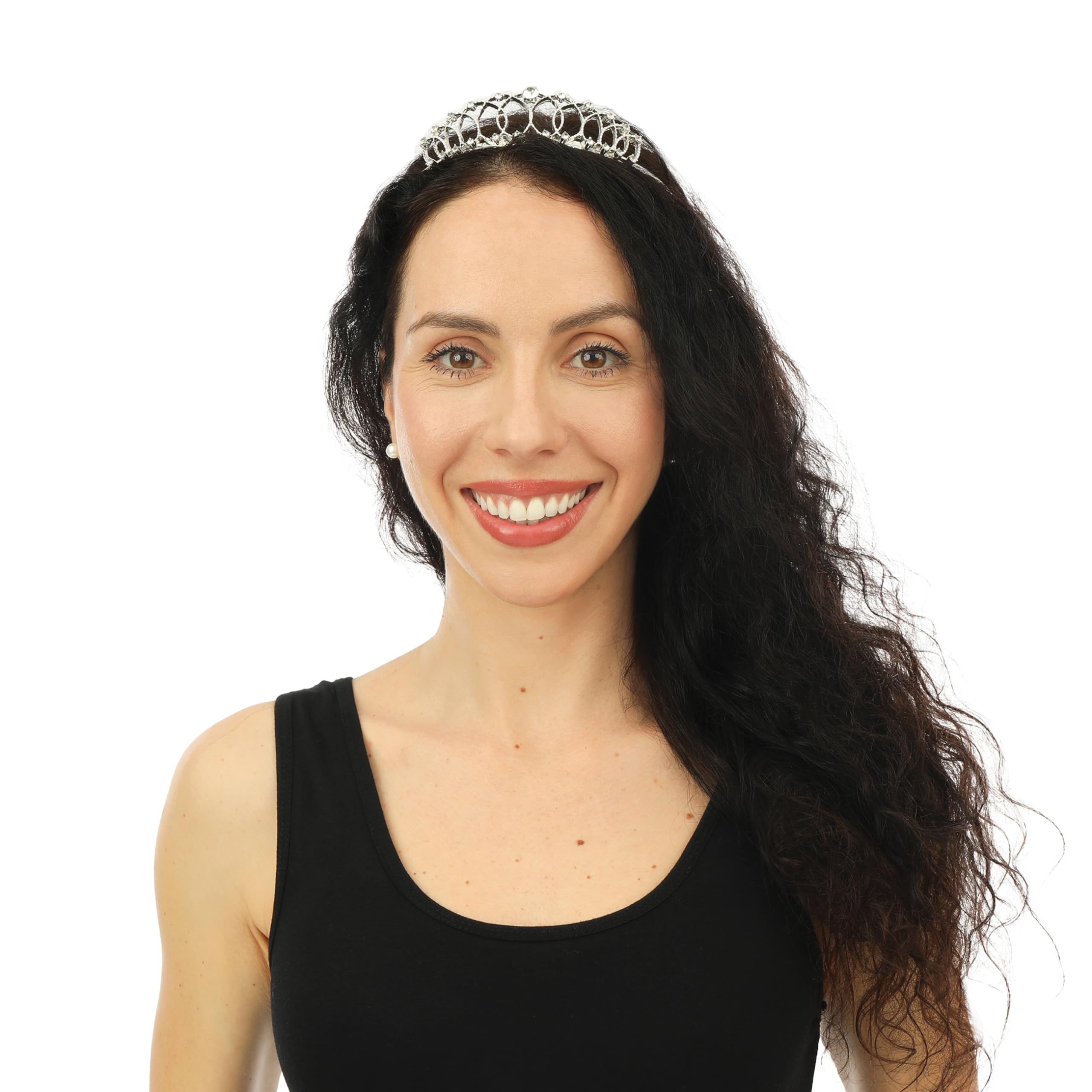 P'tit Clown 15104 Princess Tiara Luxury Silver Metal with Rhinestones One Size