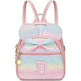 KKXIU Initial Bowknot Mini Backpacks for Girls Women, Small Cute Backpack Purse, Personalized Birthday Gifts for Toddler, Kids and Teen Girls(D, Rainbow)