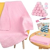 Aeelike Crochet Blanket Kit for Beginners, Easy Soft Crochet Kit, Pink | Blanket Crochet Kit for Beginners Adults with Cheniile Yarns Detailed Video Tutorials Crocheting Accessories, Ideal Gift