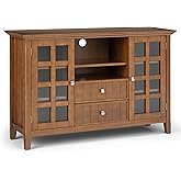 SIMPLIHOME Acadian SOLID WOOD Universal TV Media Stand, 53 inch Wide, Transitional, Living Room Entertainment Center with Sto