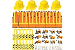 58 Pcs Construction Birthday Party Supplies, Construction Dress up Set Including 12 Vests 12 Hats 12 Tote Bags for Party