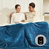 Bearhug Electric Heated Blanket, 62"x84" Ribbed Flannel & Sherpa Fast Heating Blanket, 10 Heating Levels & 1-12H Auto Off, Over-Heat Protect, ETL, Machine Washable