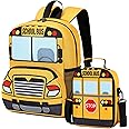 Toddler Backpack Boy Preschool School Bus Bookbag Kindergarten 3D Daycare Bags with Insulation Lunch Box