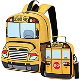 Toddler Backpack Boy Preschool School Bus Bookbag Kindergarten 3D Daycare Bags with Insulation Lunch Box