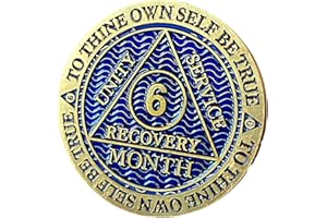 RECOVERYCHIP 6 Month AA Medallion Antique Bronze Dusty Blue Color Sobriety Chip