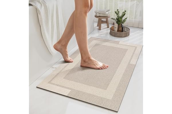 YDKGL Non Slip Bath Mat, Rubber Backing Ultra Thin Bathroom Rugs Fit Under Door Quick Dry Super Absorbent Washable Bath Rug S